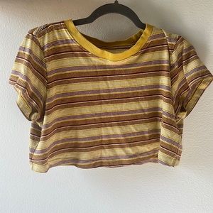 Cropped BDG maroon yellow white striped shir